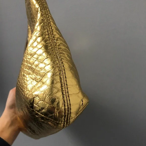 Michael Kors Berkeley Metallic Gold Leather Snakeskin Print Clutch Bag - Picture 3 of 12